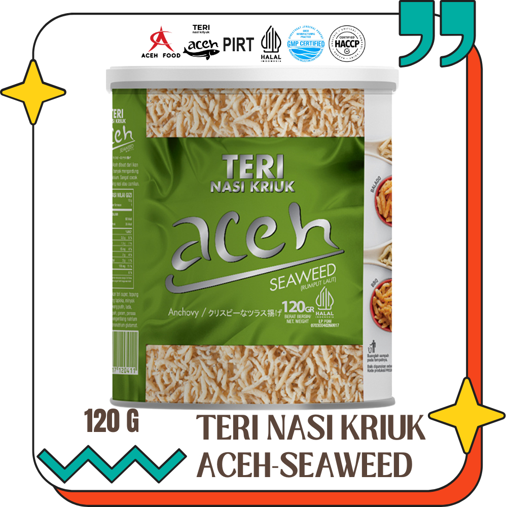 

Teri Nasi Kriuk Aceh 120g – Snack Seaweed / Rumput Laut | Cemilan Kaleng Komposit Halal, Renyah, Praktis, Cepat Saji & Gurih | Aceh Food