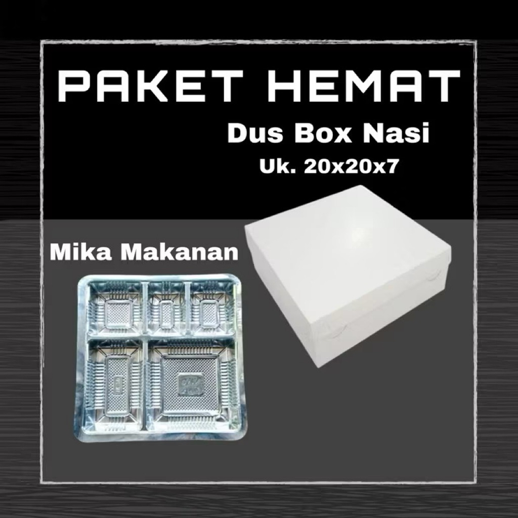 MURAH PAKET DUS NASI 20x20x7 DAN MIKA MAKANAN||dus box nasi Putih Polos||