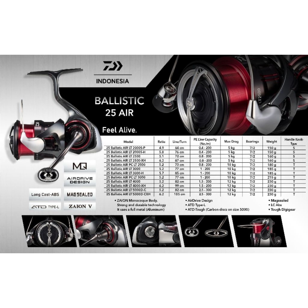 Reel Daiwa BALLISTIC AIR LT 3000-H | PC LT 3000 | Spinning | Original | GARANSI
