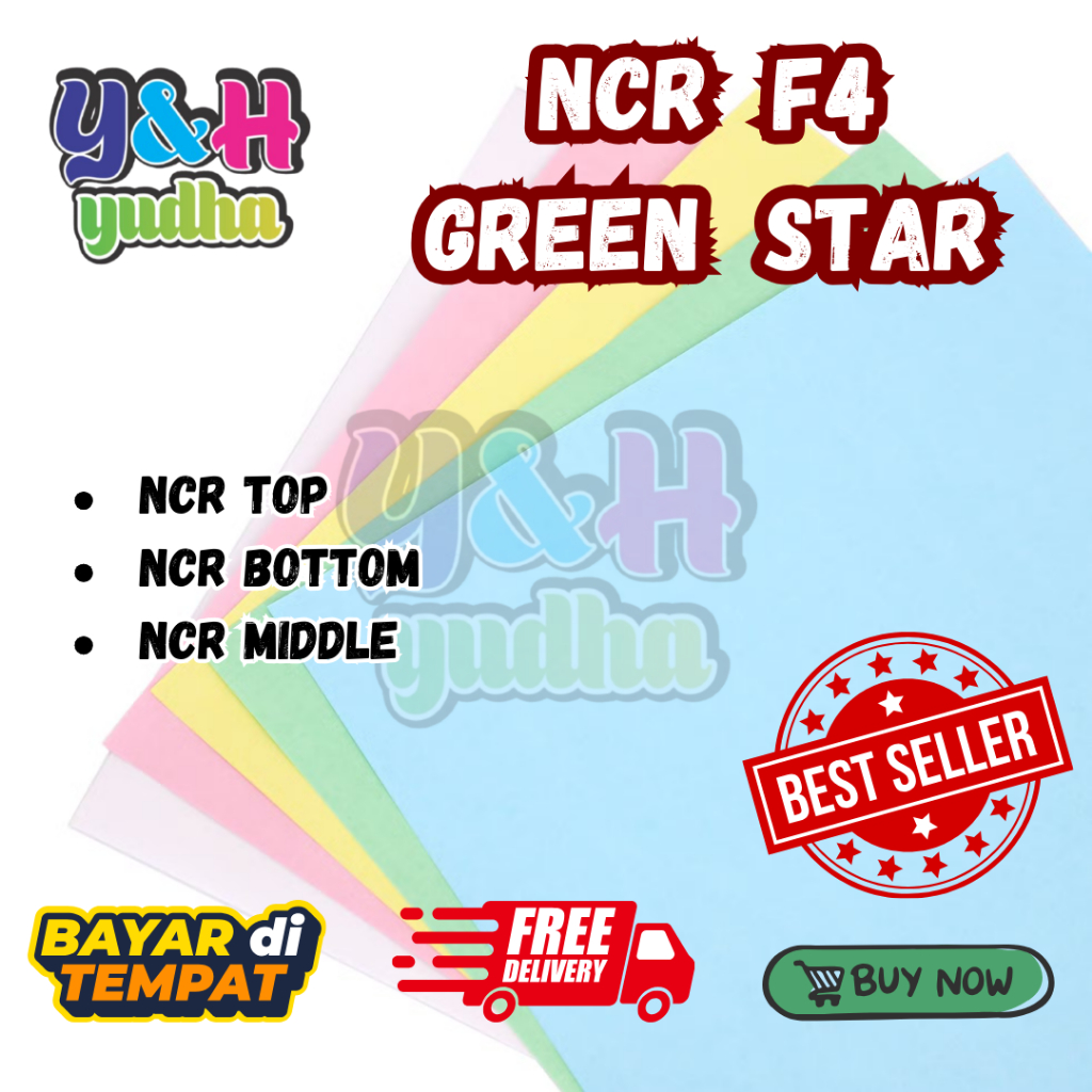 

Jual kertas NCR Green Star uk F4 1 Rim 500 lembar NCR Top / NCR Middle / NCR Bottom / Yudha Grafika