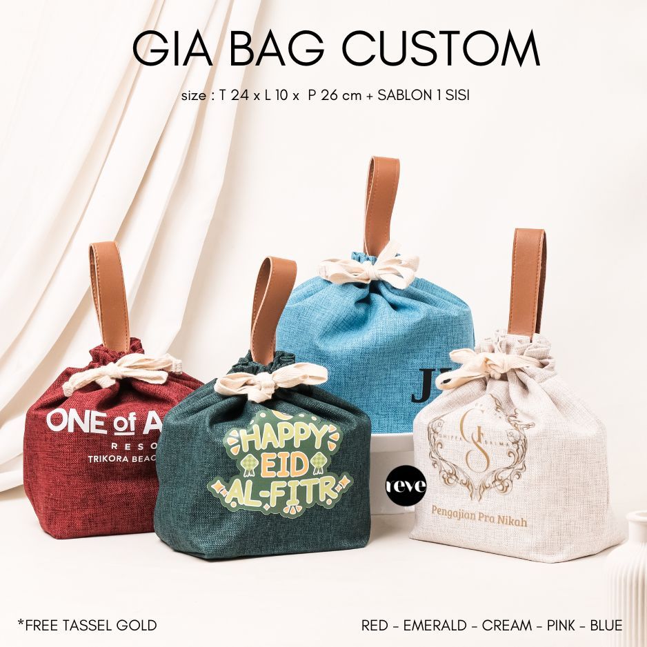 

GIA bag custom sablon tas hampers lebaran idul fitri souvenir FREE TASSEL GOLD 24x10x26 event