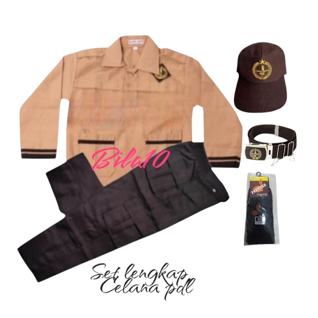 set lengkap baju pramuka panjang tanang lis/siaga celana panjang pramuka pdl sd