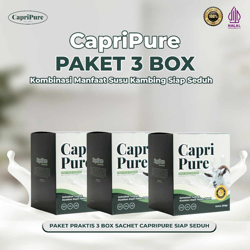 

CapriPure Paket 3 Box Sachet 200 Gr - Kombinasi Manfaat Susu Kambing Siap Seduh