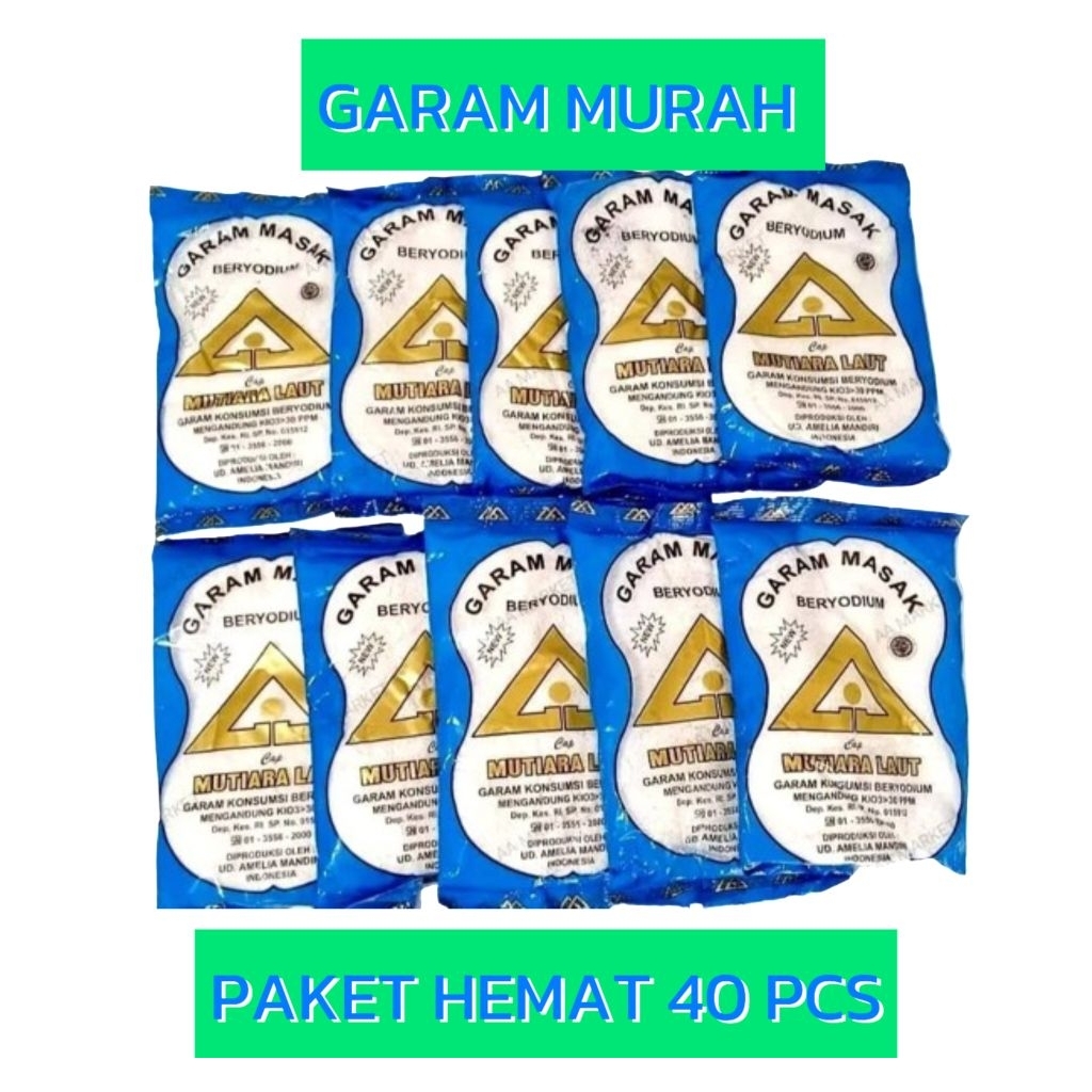 

garam masak yodium murah (1 bal 40 pcs)/TERMURAH garam dapur 1 bal 40 pak 100 gr