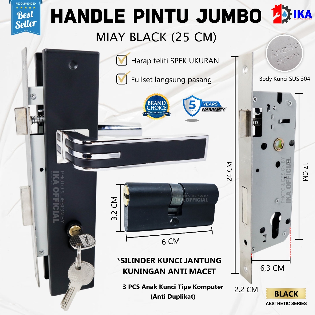 New Kunci Pintu Besar BLACK SERIES / Handle Pintu Besar HITAM /Handle Pintu Hitam Set Gagang Pintu