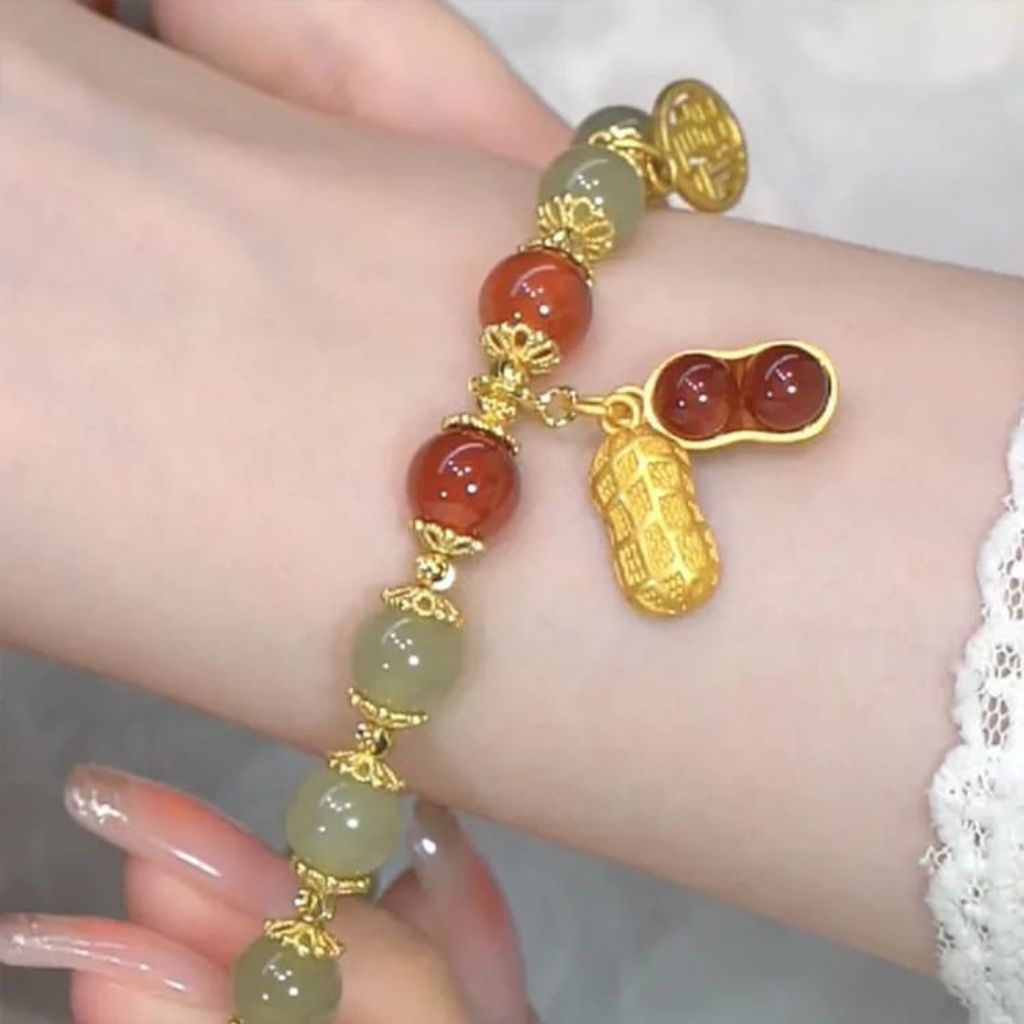 Gelang Giok Kristal Kacang Merah Hijau Gelang Keberuntungan