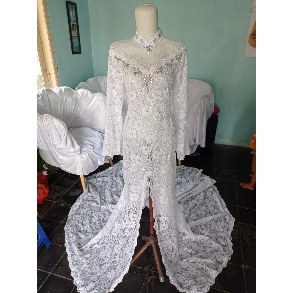 kebaya putih pengantin brukat payet