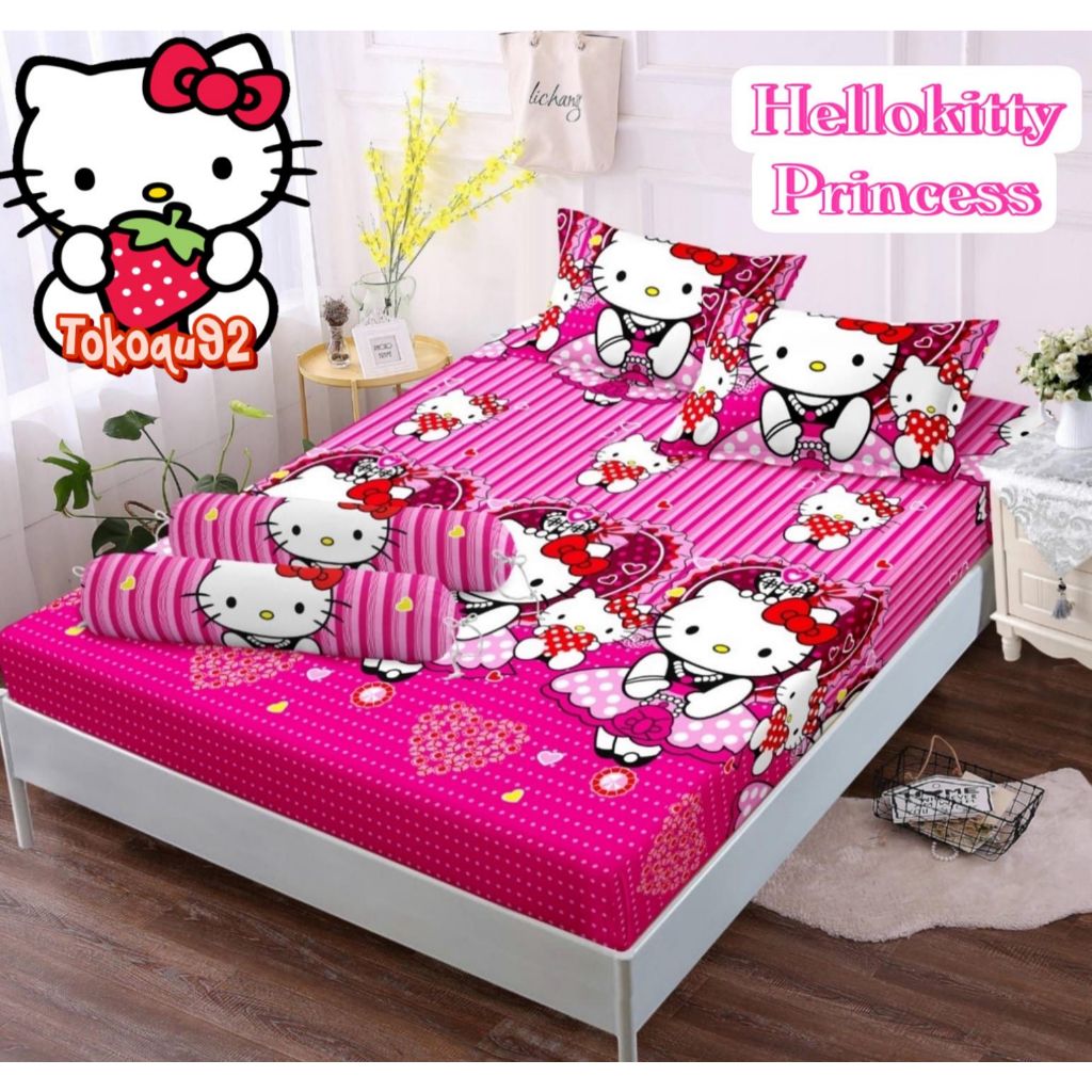 SPREI HELLO KITTY PINK STRAWBERRY UK 180 x 200 / SPREI KARAKTER MURAH // SPREI MOTIF HELLOKITTY
