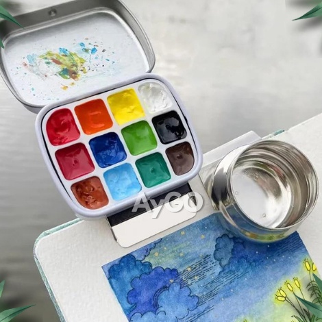 

KODE W15Q MINI METAL PALETTE PAINTING PALET LUKIS PORTABLE TRAVEL PALETTE PAINTING
