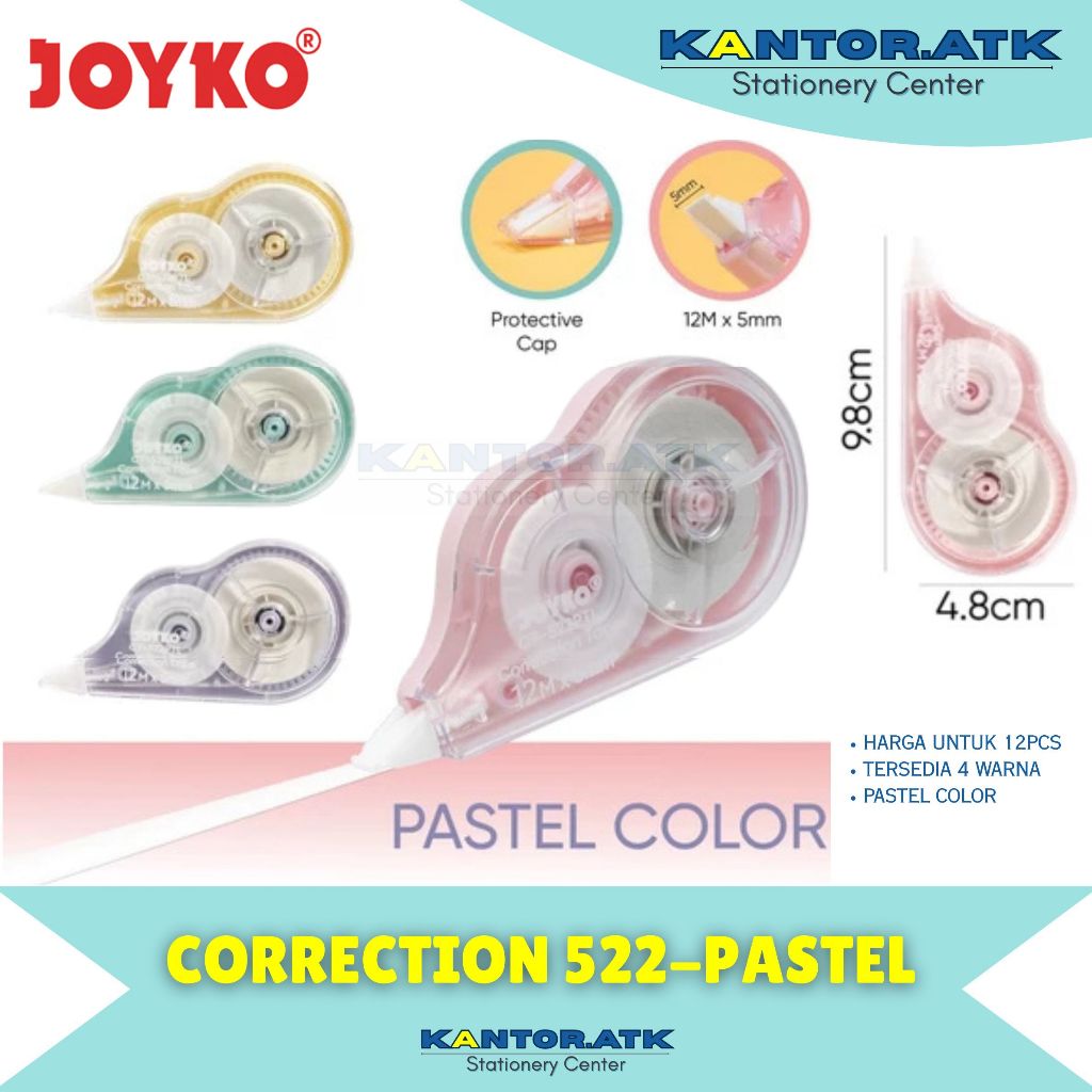

Ay00! (12Pc) Correction Tape Joyko CT-522PTL Pastel Color Pita Koreksi CT522 PTL