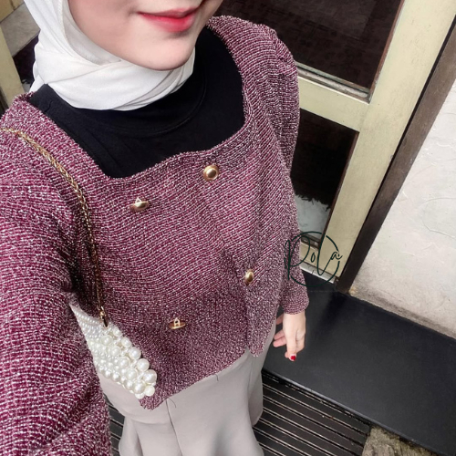 bestpromo pola wear alya blazer franch korean tweed outer top wanita kerah bulat