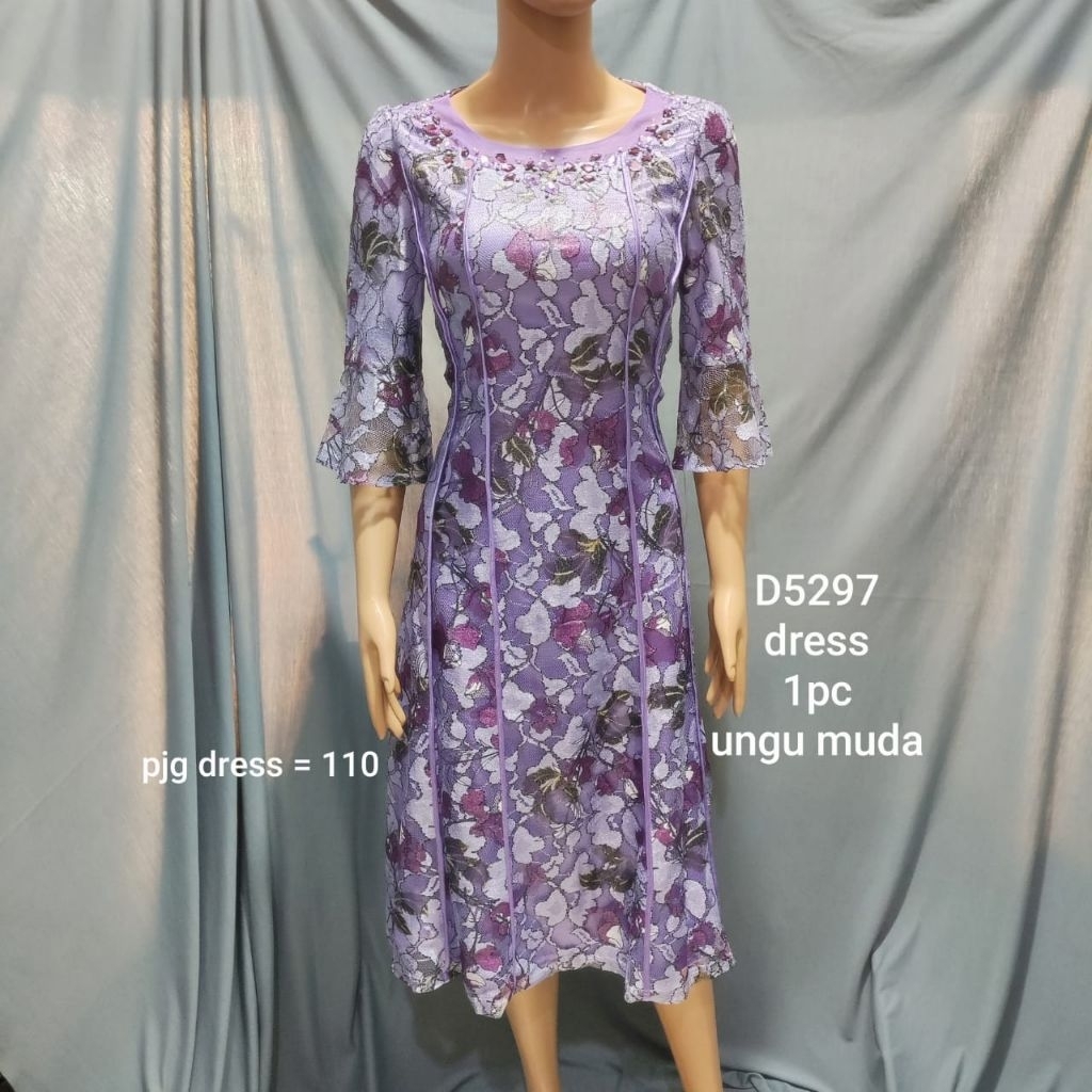 dress DRAGON 5297 ungu muda brukat jala