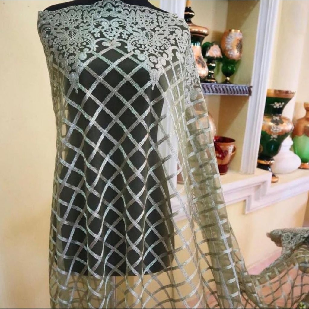 kain brokat tile jaring premium