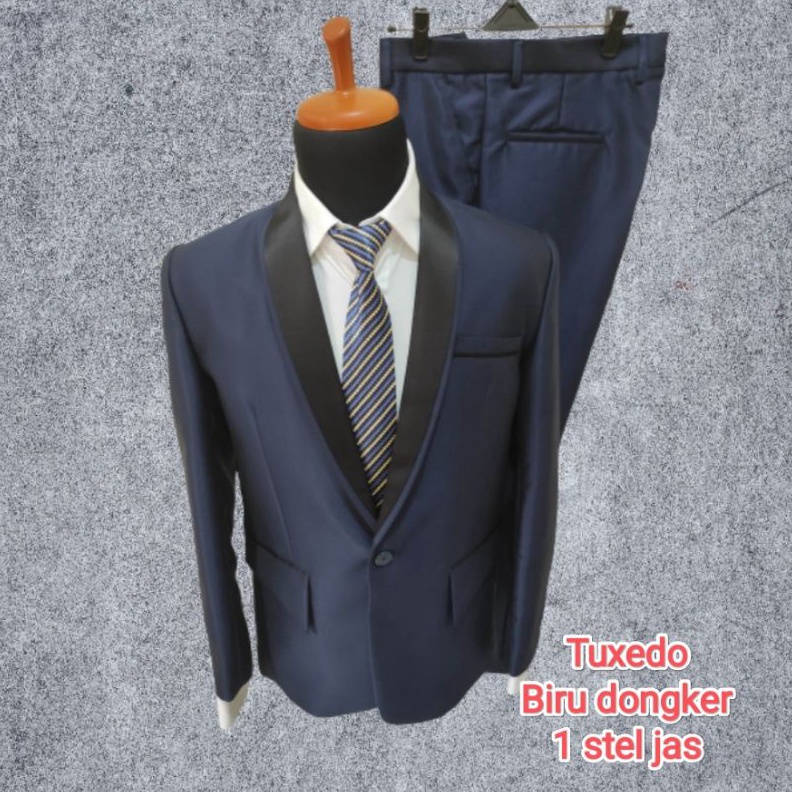 1 stel jas TUXEDO Biru dongker semi woll kilap jas wedding jas nikah jas pernikahan jas kawin jas ak