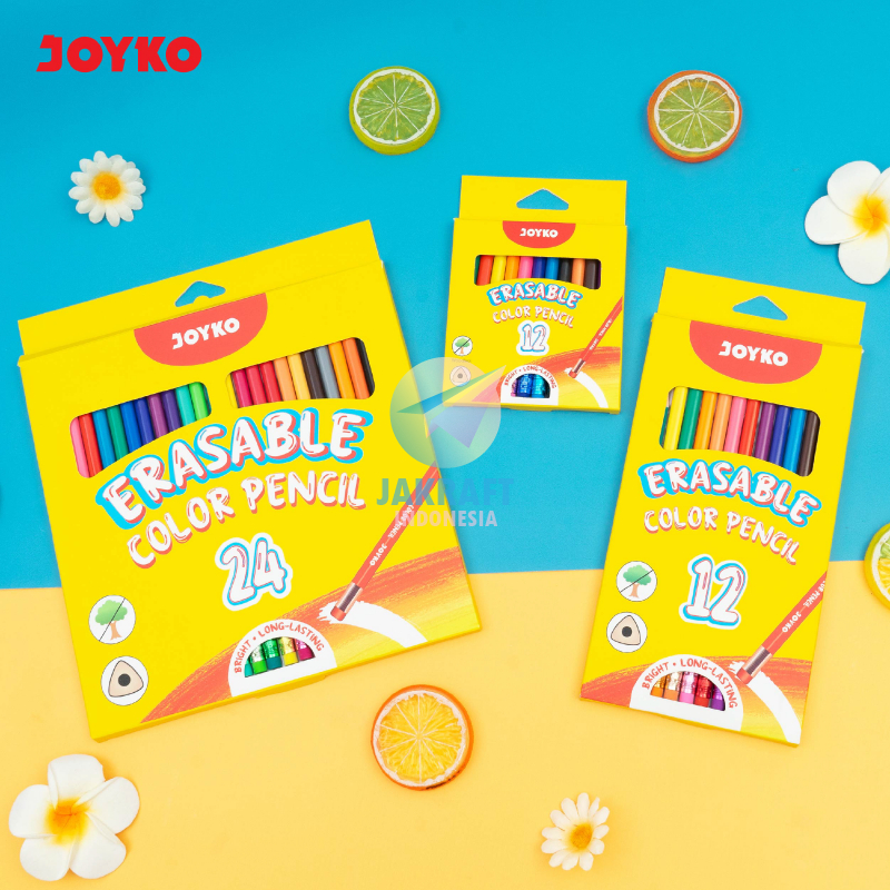 

(1 Pack) Pensil Warna Panjang / Pendek Segitiga Bisa Dihapus JOYKO CP-0130 isi 12 / 24 Colors Triangle Erasable Color Pencil Murah Berkualitas