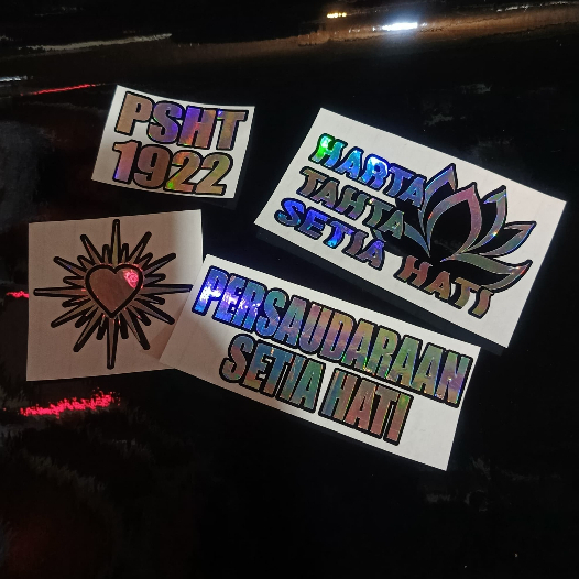 

sticker cutting hati bersinar PSHT hologram stiker cutting logo terate hologram
