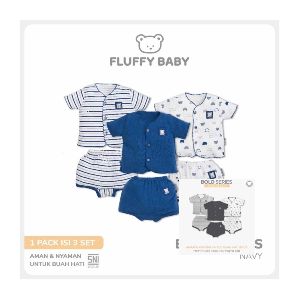FLUFFY Baby Wear BOLD SERIES Setelan Pendek Kancing Depan Neci