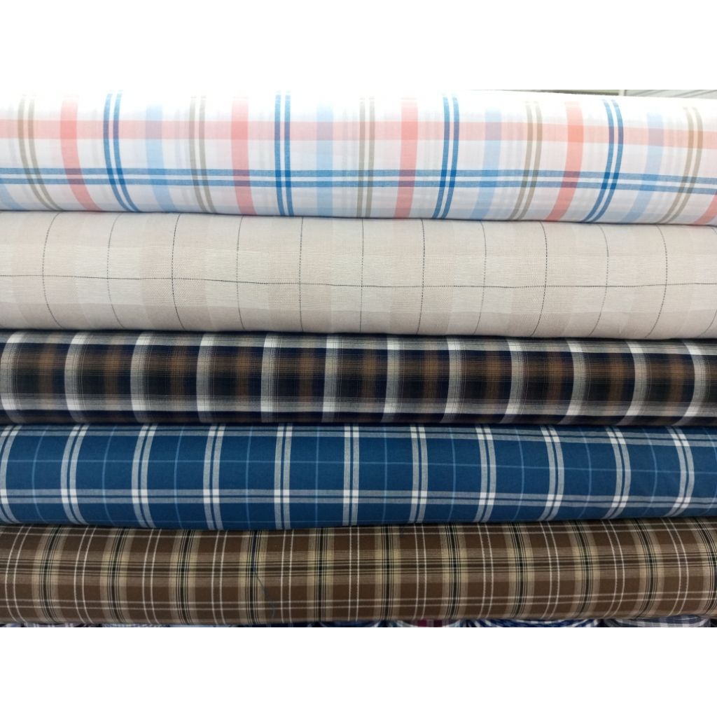 kain katun kotak kotak bahan baju kemeja pria premium
