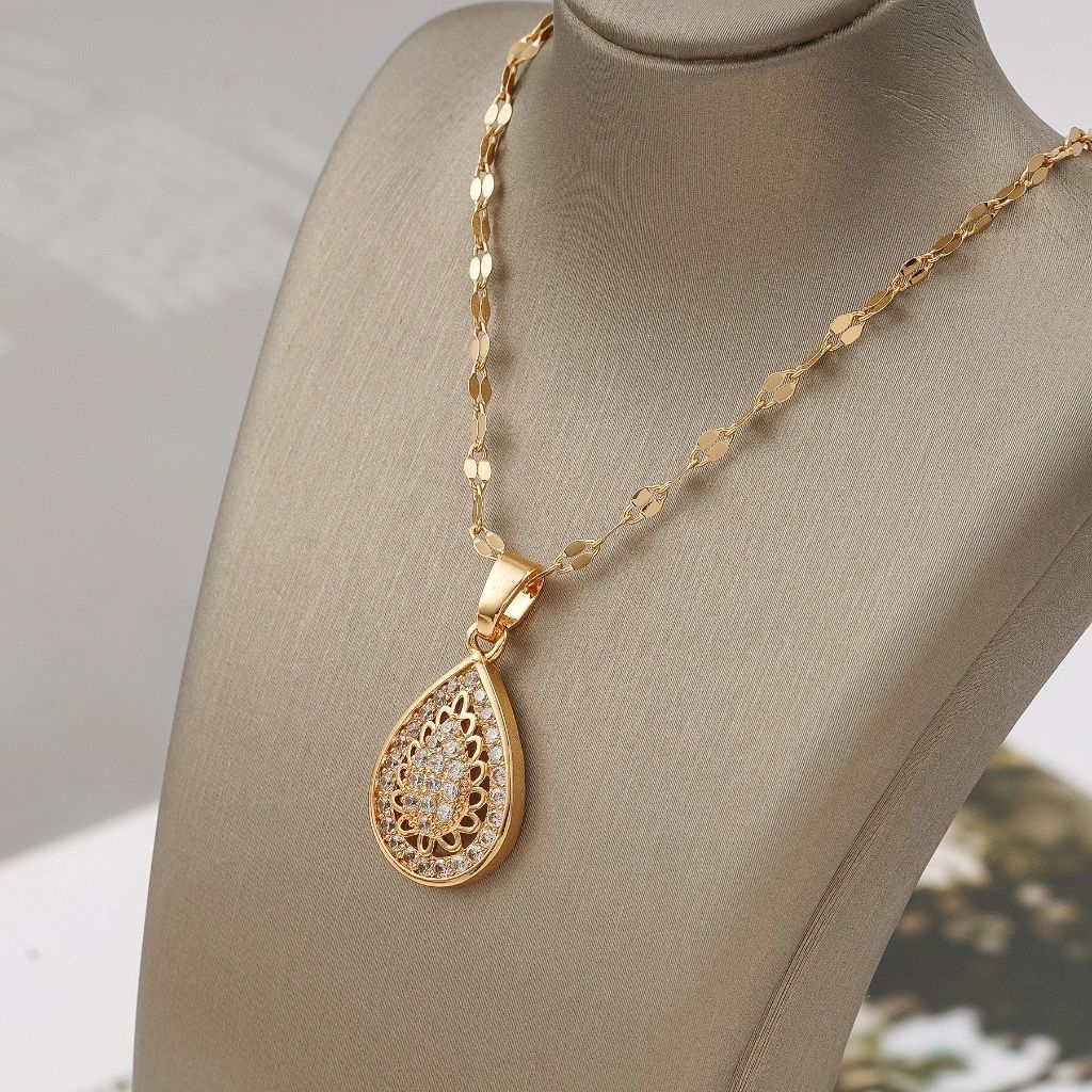JEWELRY KALUNG STAINLESS WANITA KARAT EMAS MUDA PANJANG ANTI LUNTUR