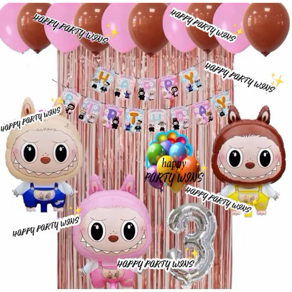 dekorasi set tema labubu / background labubu / dekorasi ulang tahun / dekorasi ultah labubu anak