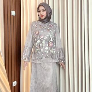 Delova Wardrobe - NAZERA SET Brukat Modern One Set Kebaya Brokat Series Wisuda Lebaran Blouse Prada Embroidery Lace Tunik Rok Kekinian Tulle Gardenia Warna Mix Renda Full Chantily Halus Setelan Inner Outer Cewek Wanita Muslim Kondangan Tunangan Lamaran