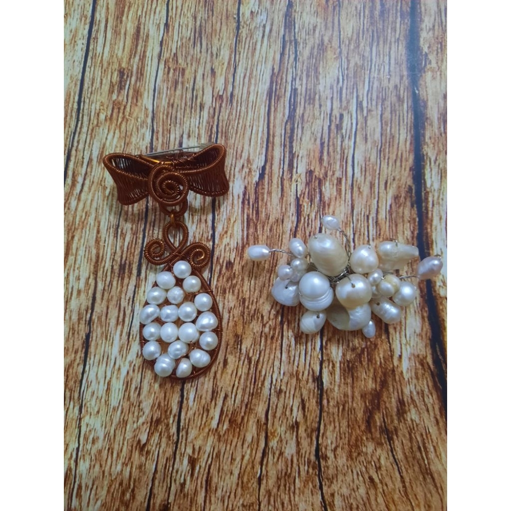 paket bros juntai mutiara wire tembaga/ bros hijab mutiara