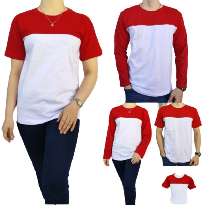 Baju Kaos merah Putih polos lengan panjang Dan Pendek
