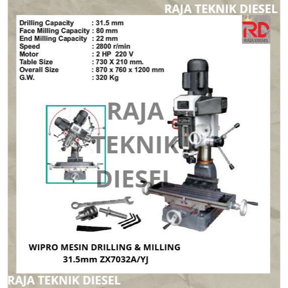 Wipro Mesin Drilling & Milling 31.5 mm Bor Duduk ZX 7032A/YJ ZX 7032
