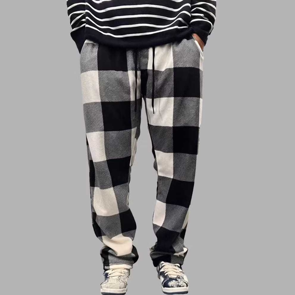 Lariz Celana Panjang Tartan Pria Wanita Long Pants Kotak Kotak Merah Putih Unisex Korean Style