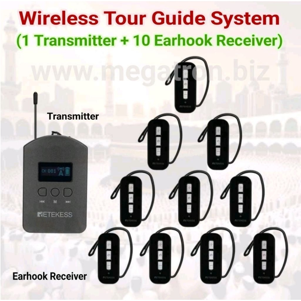 Paket Wireless Tour Guide System (1 Transmitter +10 Earhook Receiver)
