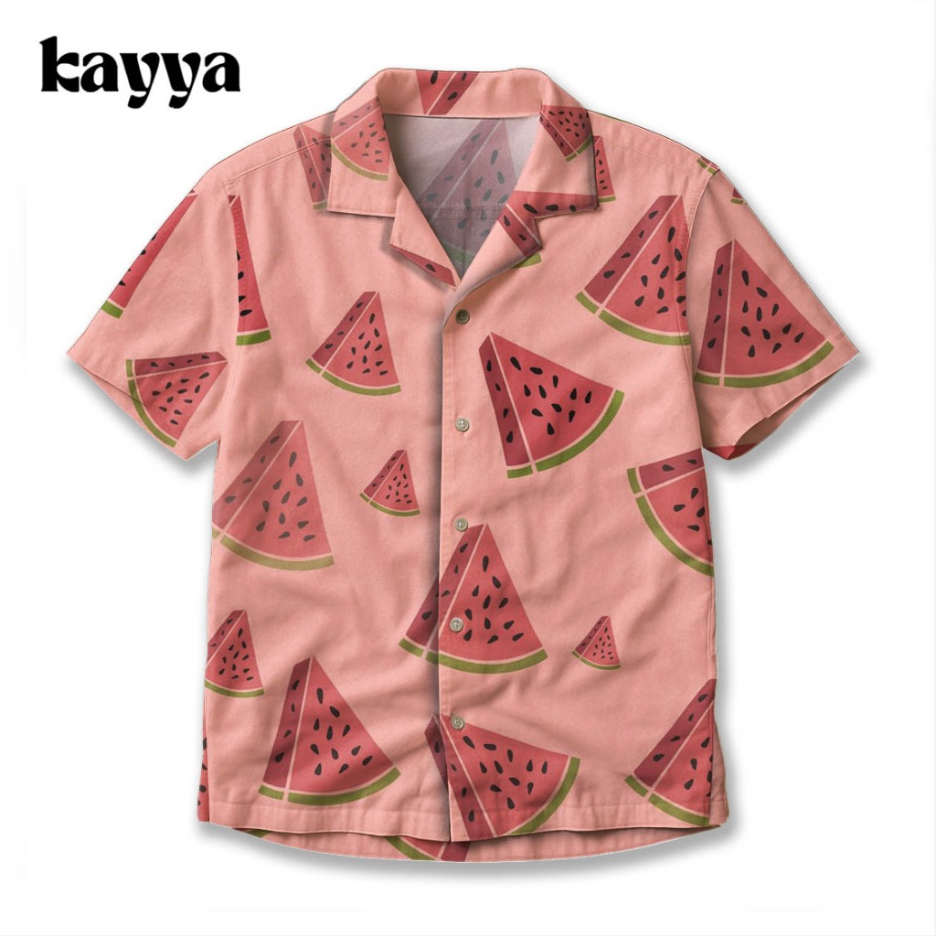 KAYYA Kemeja Motif Semangka Pink – Kemeja Lengan Pendek Unisex Fullprint Lucu Cowok Cewek Summer Sty