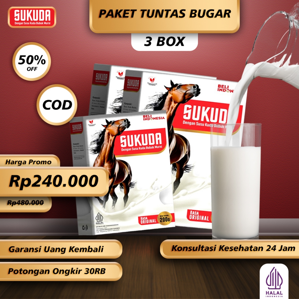 

Sukuda Susu Kuda Liar Lombok Bubuk Kolostrum Murni Original 200 Gram 100% Original 3 Box