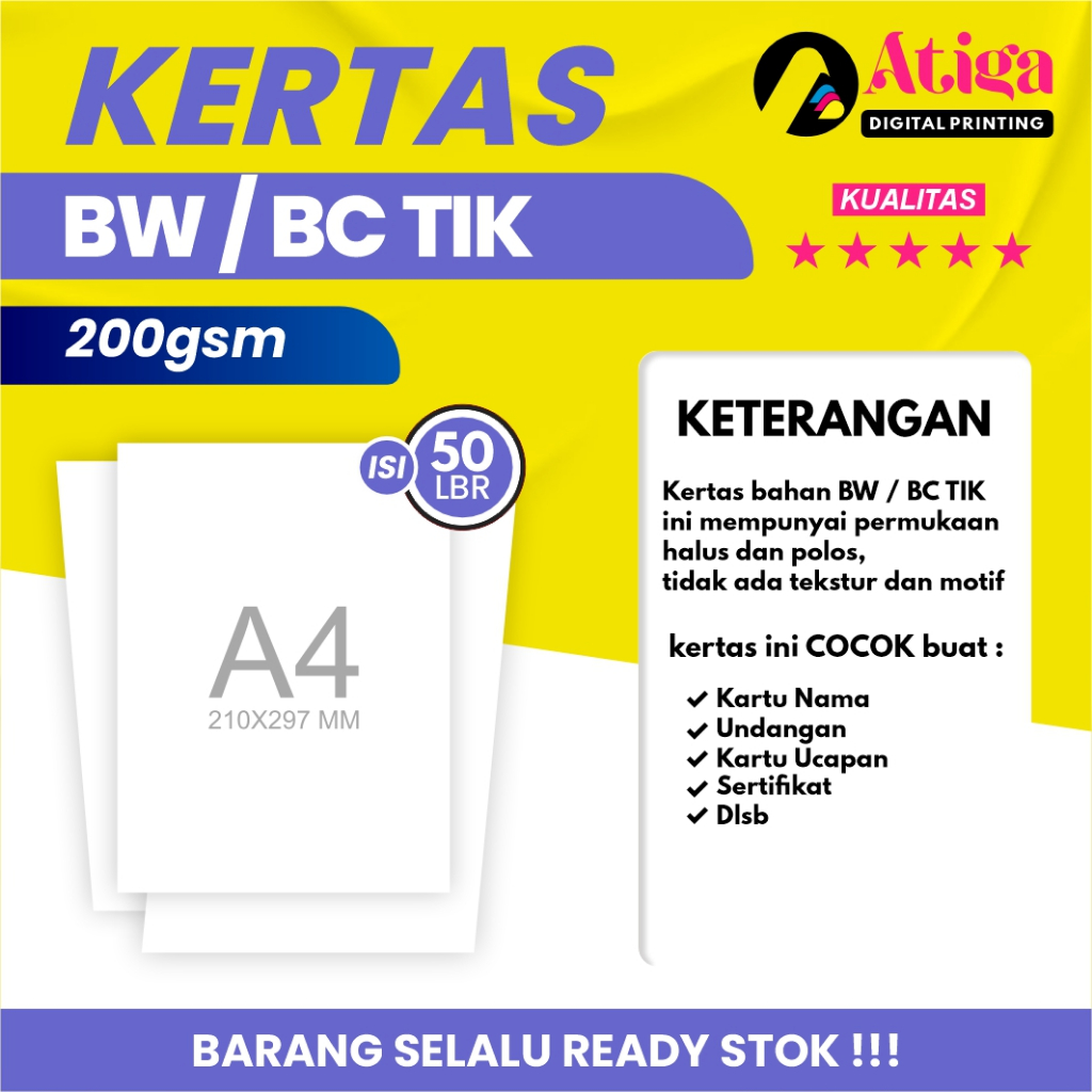 

Kertas BW 200gsm uk. A4 cocok unt. Sertifikat Piagam dll (isi 50 lembar)
