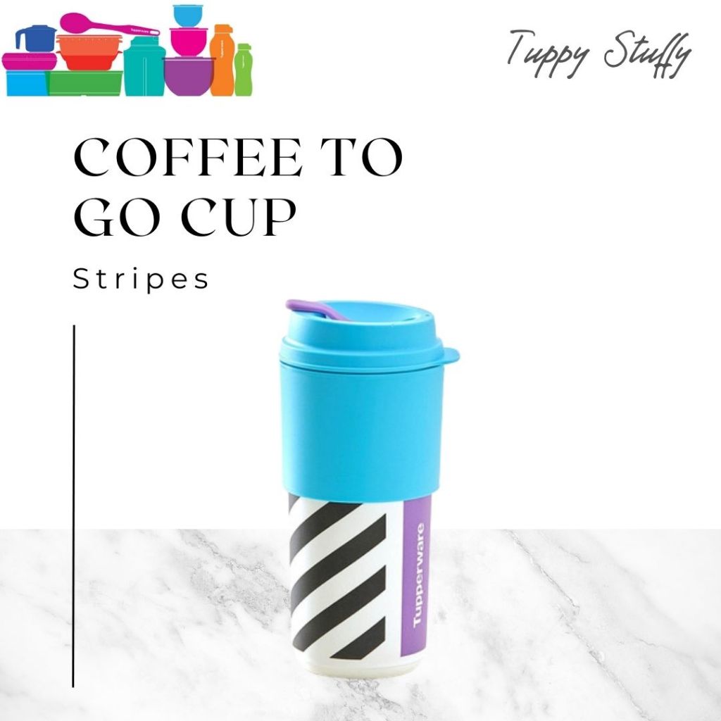 Tupperware Coffee To Go Cup (1)- Stripes|Tumbler coffe panas dan dingin Ori Tupperware/ Tumbler lucu