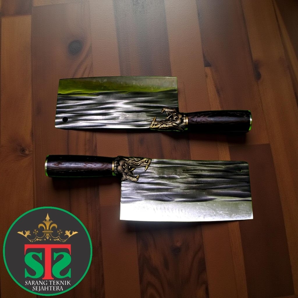 golok sembelih super tajam pisau daging pencacah daging dan tulang baja asli motif Naga