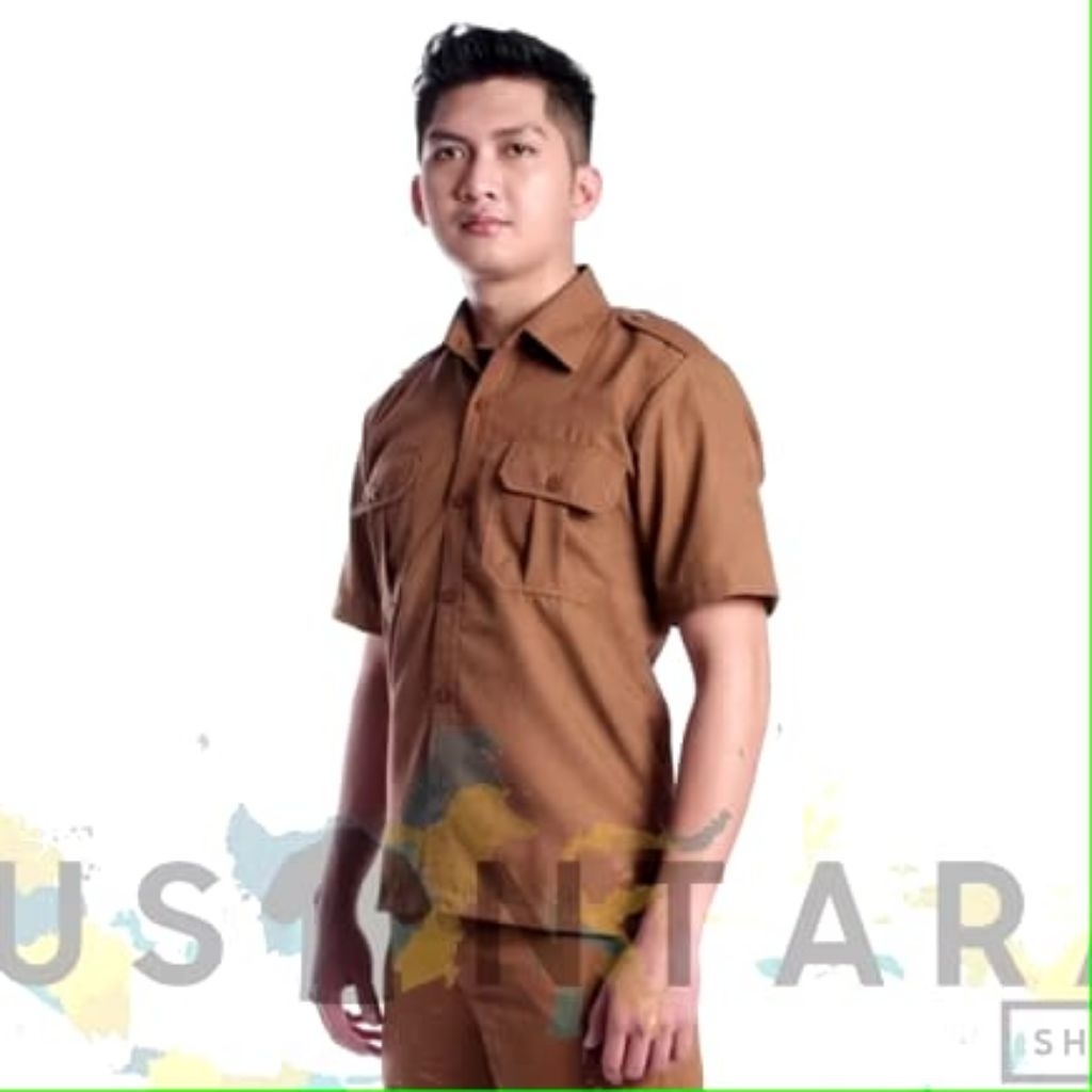 Kemeja PNS Lengan Pendek Khaki Tua Seragam Dinas PNS Khaki Muda
