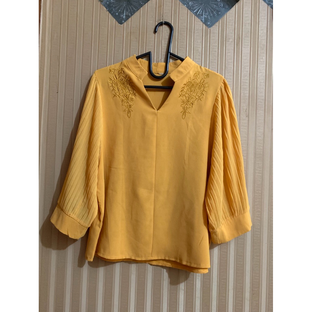 Blouse Kuning Mustard Lengan Balon L-XL #preloved