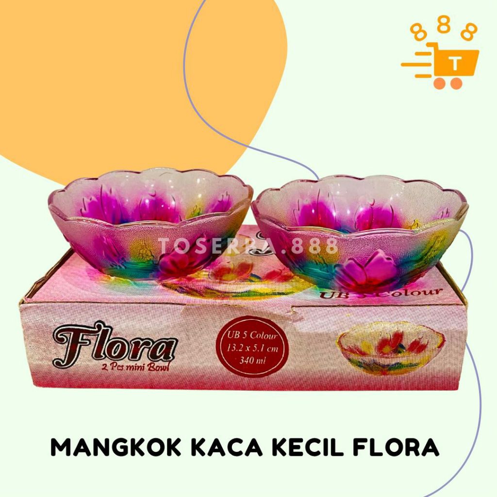 Isi 2 Pcs Mangkok Kaca Flora Set Kecil Bunga Timbul Berwarna Tebal Premium Mangkok Sop Souvernir Suv