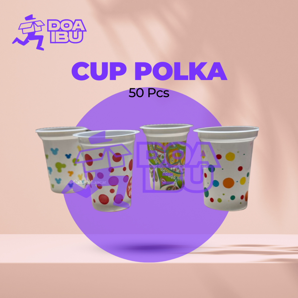 [50 biji] cup gelas / gelas plastik polkadot / cup gelas plastik polkadot / cup polkadot 220ml / cup