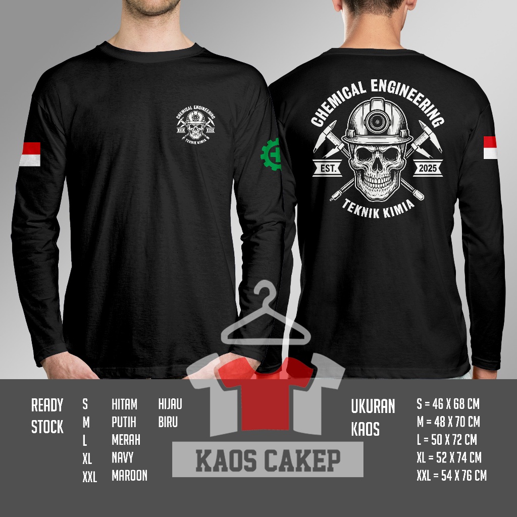 Kaos ENGINEERING Teknik Kimia Chemical Engineering Skull Est 2025 Lengan Panjang Baju Distro