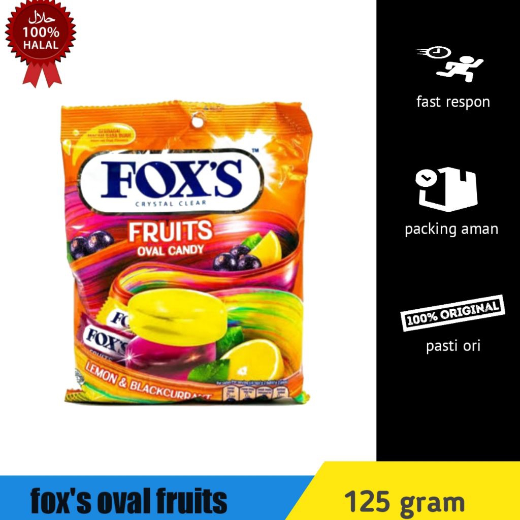 

Permen fox's rasa fruits 125gr crystal clear oval candy