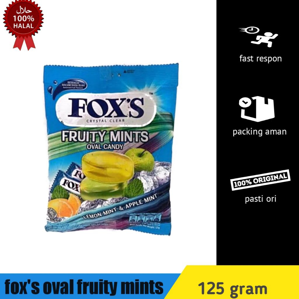 

Permen fox's rasa fruity mints 125gr crystal clear oval candy