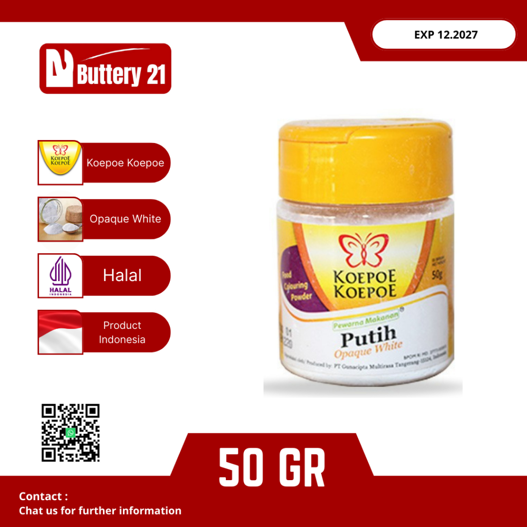 

KOEPOE KOEPOE PERWARNA PANGAN PUTIH 50 GR/PERWARNA BUBUK PUTIH 50 GR/TITANIUM DIOKSIDA 50 GR/PERWARNA PUTIH 50 GR