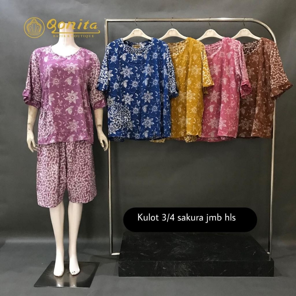 STH {LD 124 CM} Daster Qonita Batik Pekalongan Setelan Celana ll Kulot 3/4 Sakura Jumbo Hls