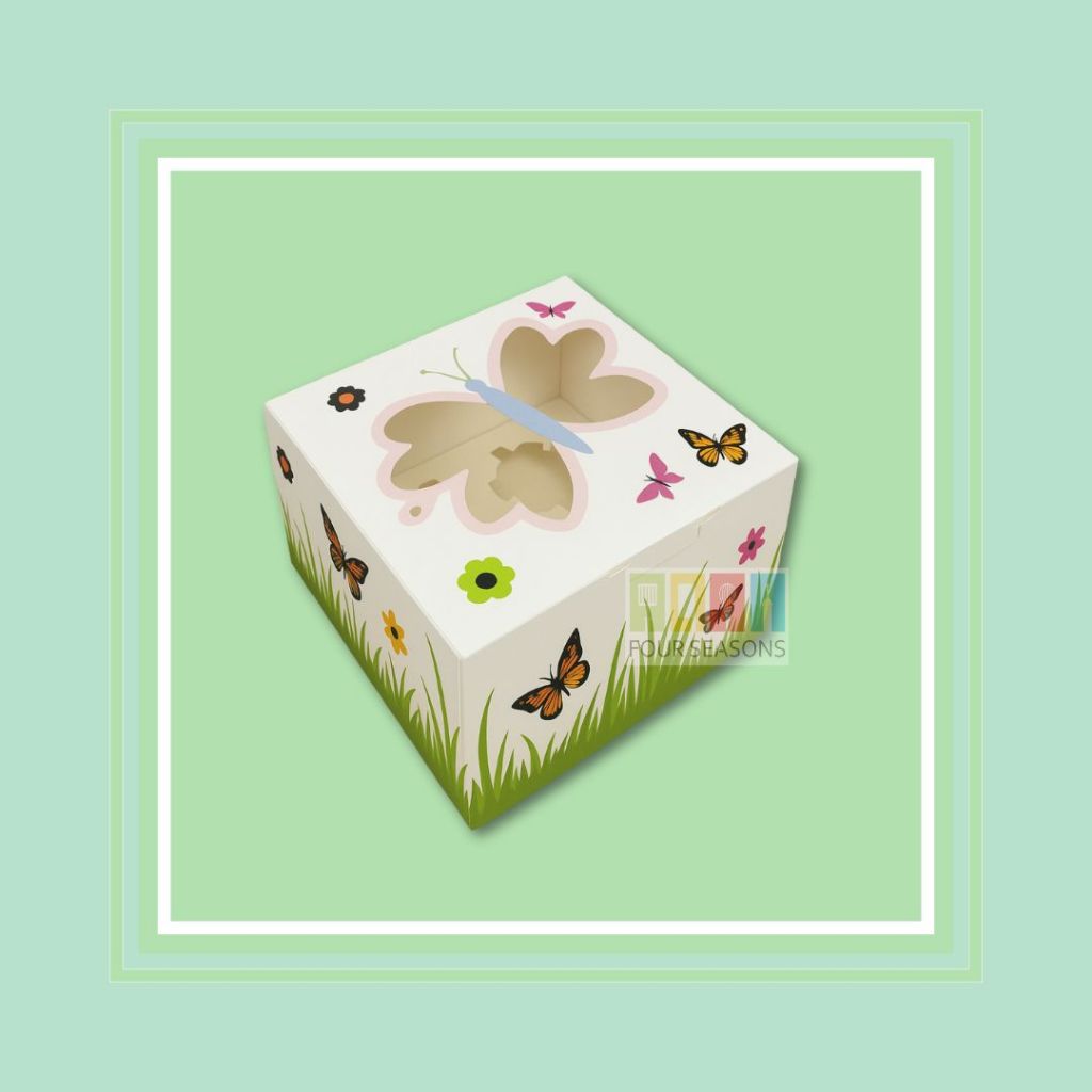

BUTTERFLY CUPCAKE BOX - 4 PAX UK.16 CM X 16 CM X 9 CM ( 1 PACK ISI 10 PCS) kotak wadah tempat dus kue