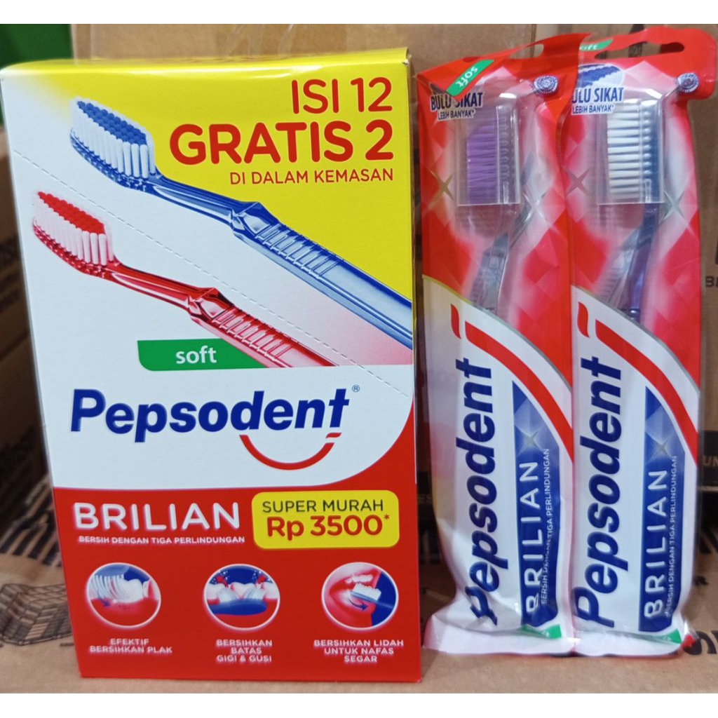 Sikat gigi pepsodent Brilian 1 dus (isi 14 pcs)