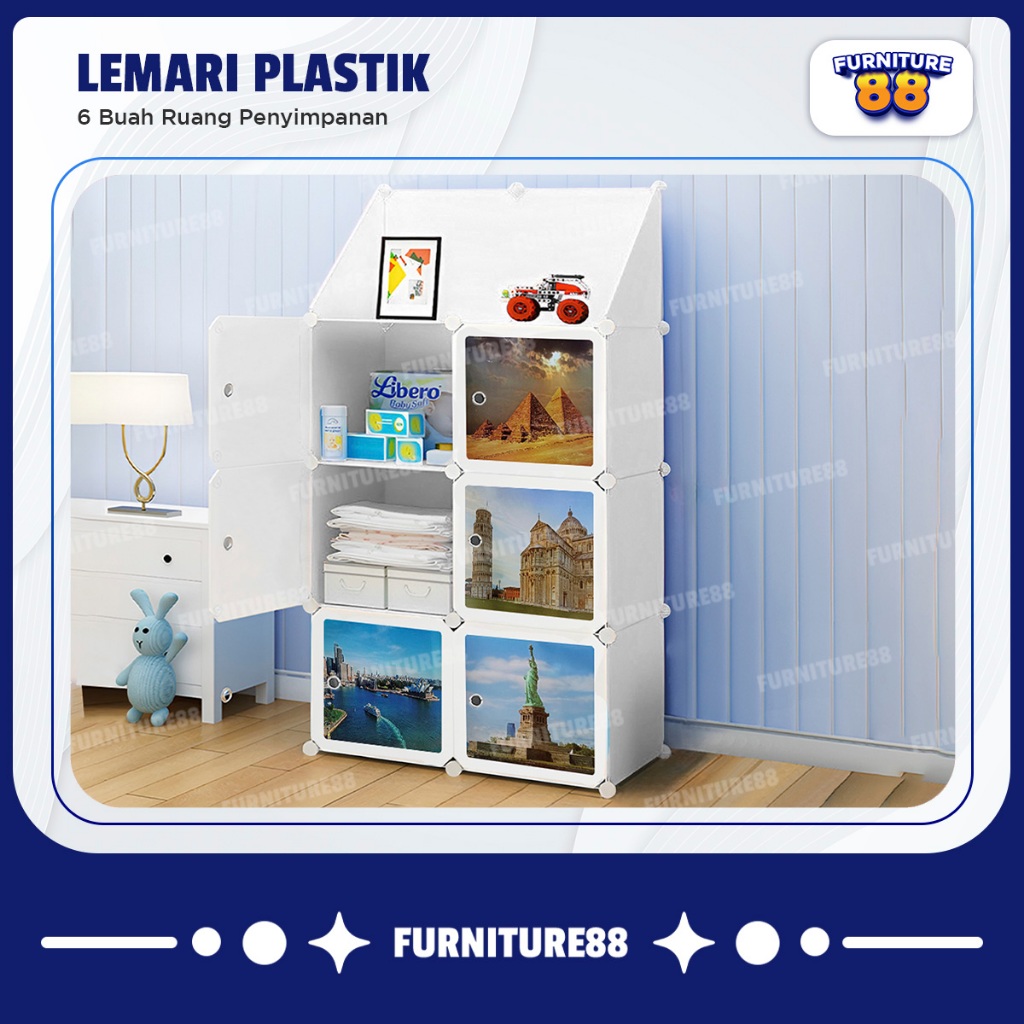 Lemari Plastik Lemari Pakaian Anak Lemari Portabel Plastik PVC Lemari Bongkar Pasang