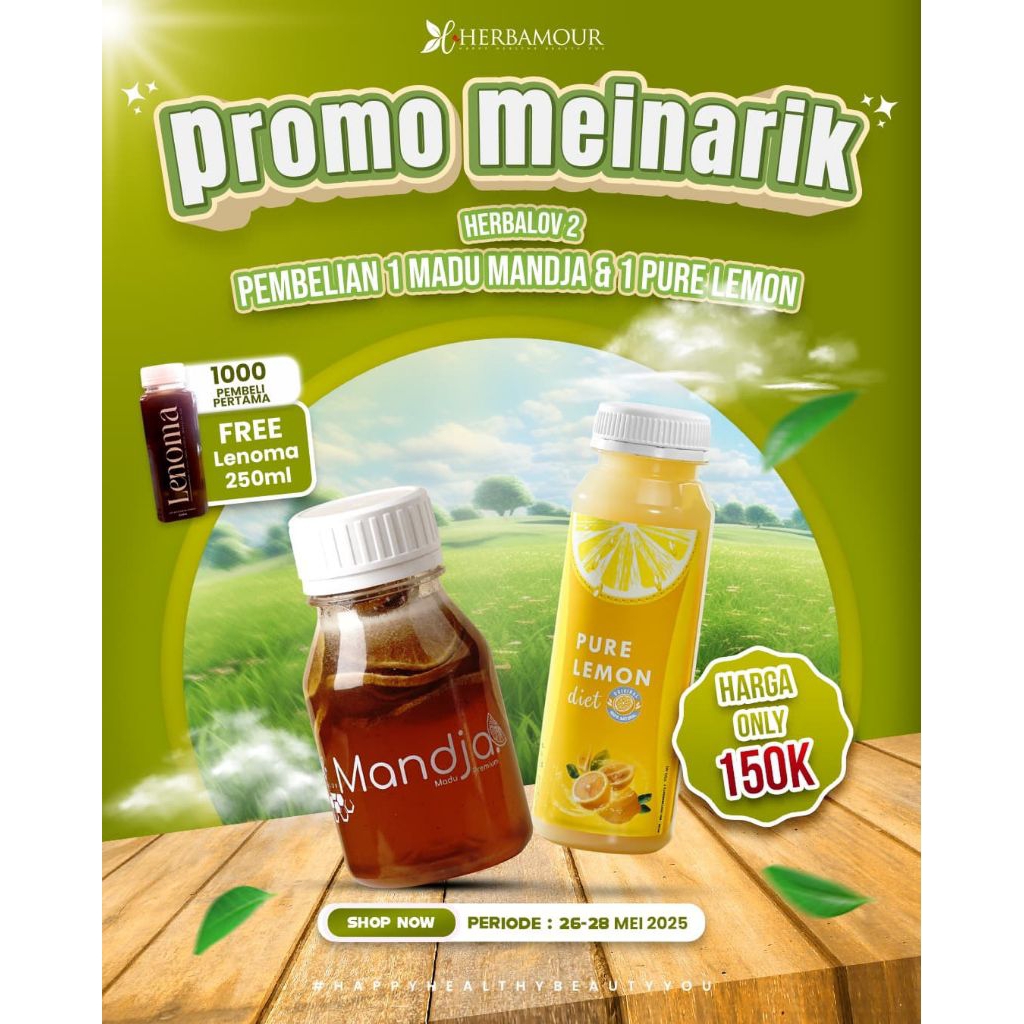 

promo Meinarik 1 Mandja dan 1 pure Lemon free lenoma 250ml