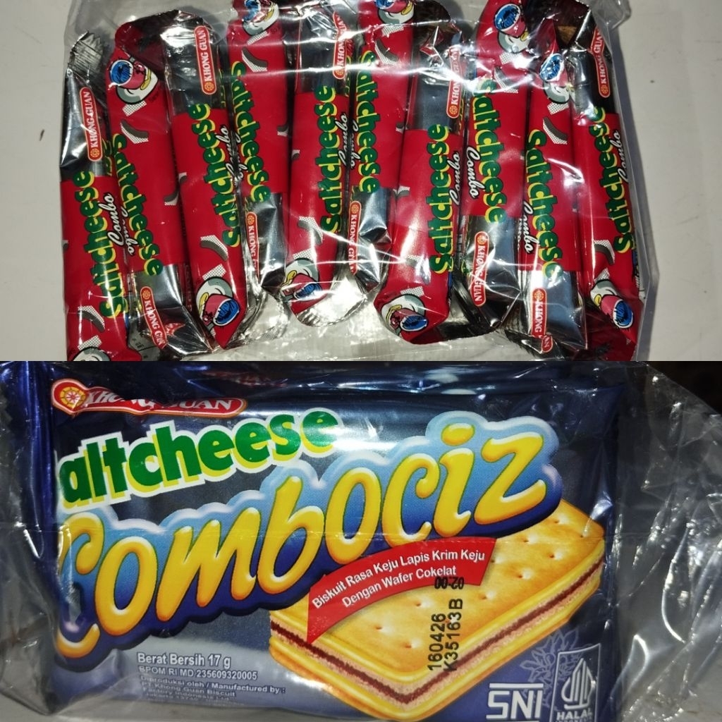 

SALTCHEESE KHONG GUAN COMBOCIZ COKELAT dan KRIM KEJU COKELAT 17Gr ISI 10 RENCENG