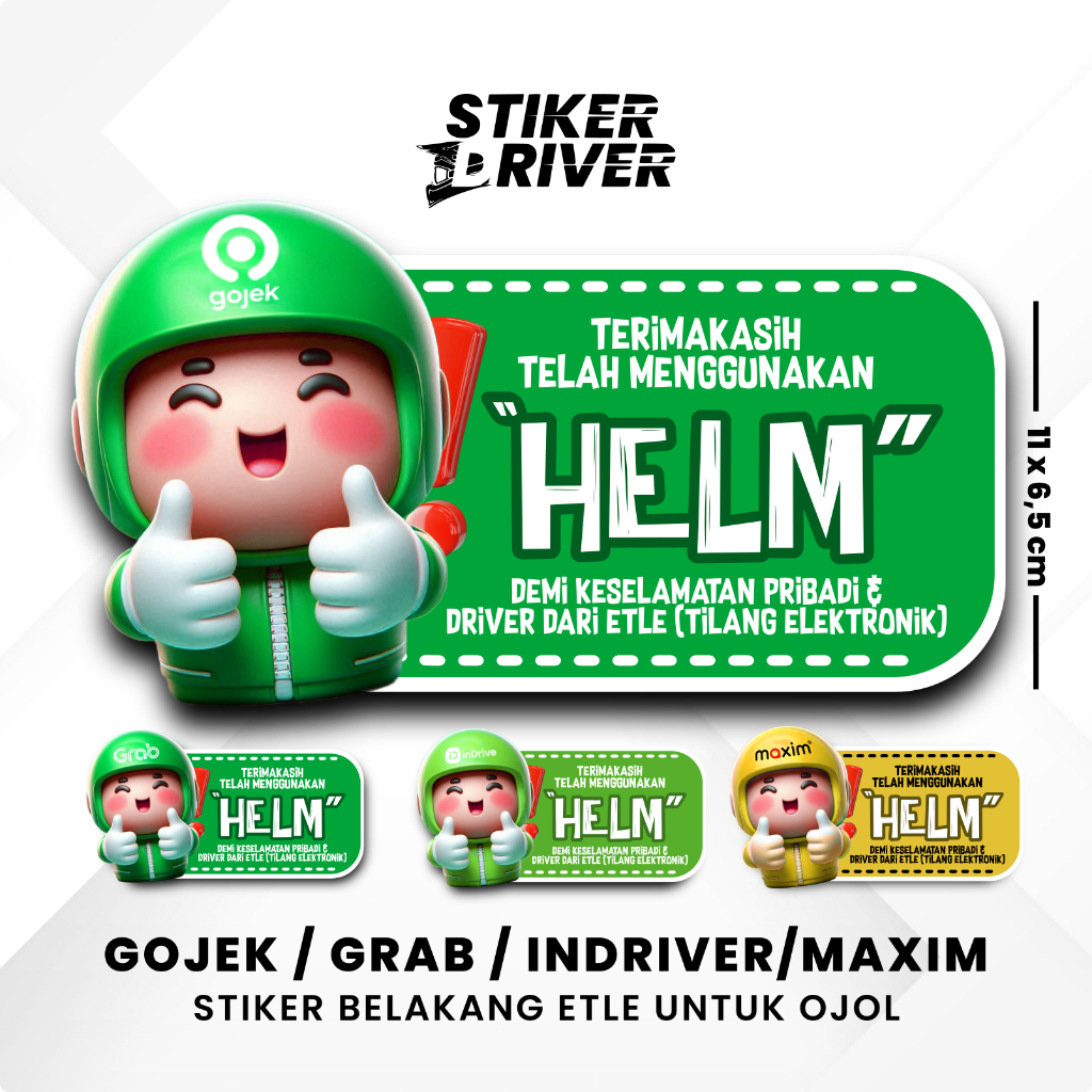 STIKER DRIVER TERIMAKASIH TELAH MEMAKAI HELM GOJEK / MAXIM / GRAB /INDRIVER